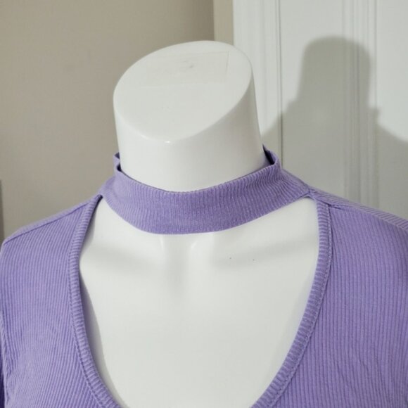 Lavender Retro Ring Neck Varsity Stripe Top - Picture 5 of 9